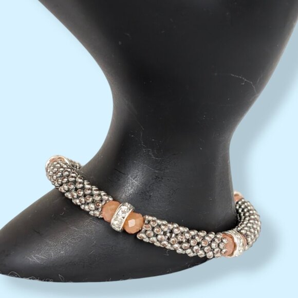 (2/$20) Peach Glass & Rhinestone Stretch Bracelet - Picture 1 of 5